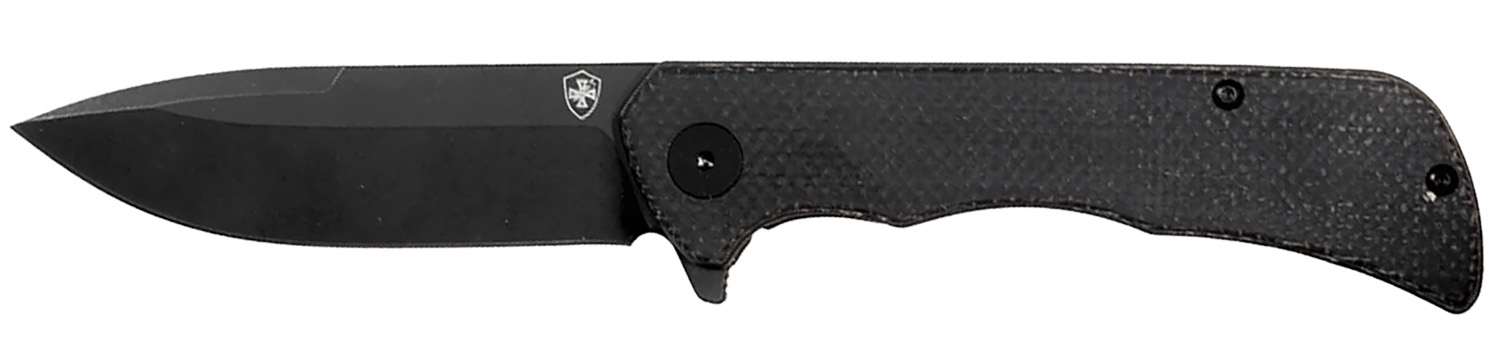 Black folding pocket knife isolated on white background