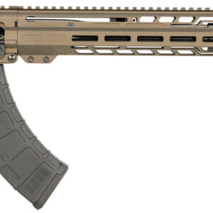 Modern firearm with tan finish.