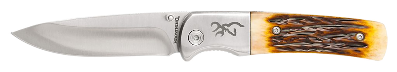 Folding knife with stainless blade and antler handle