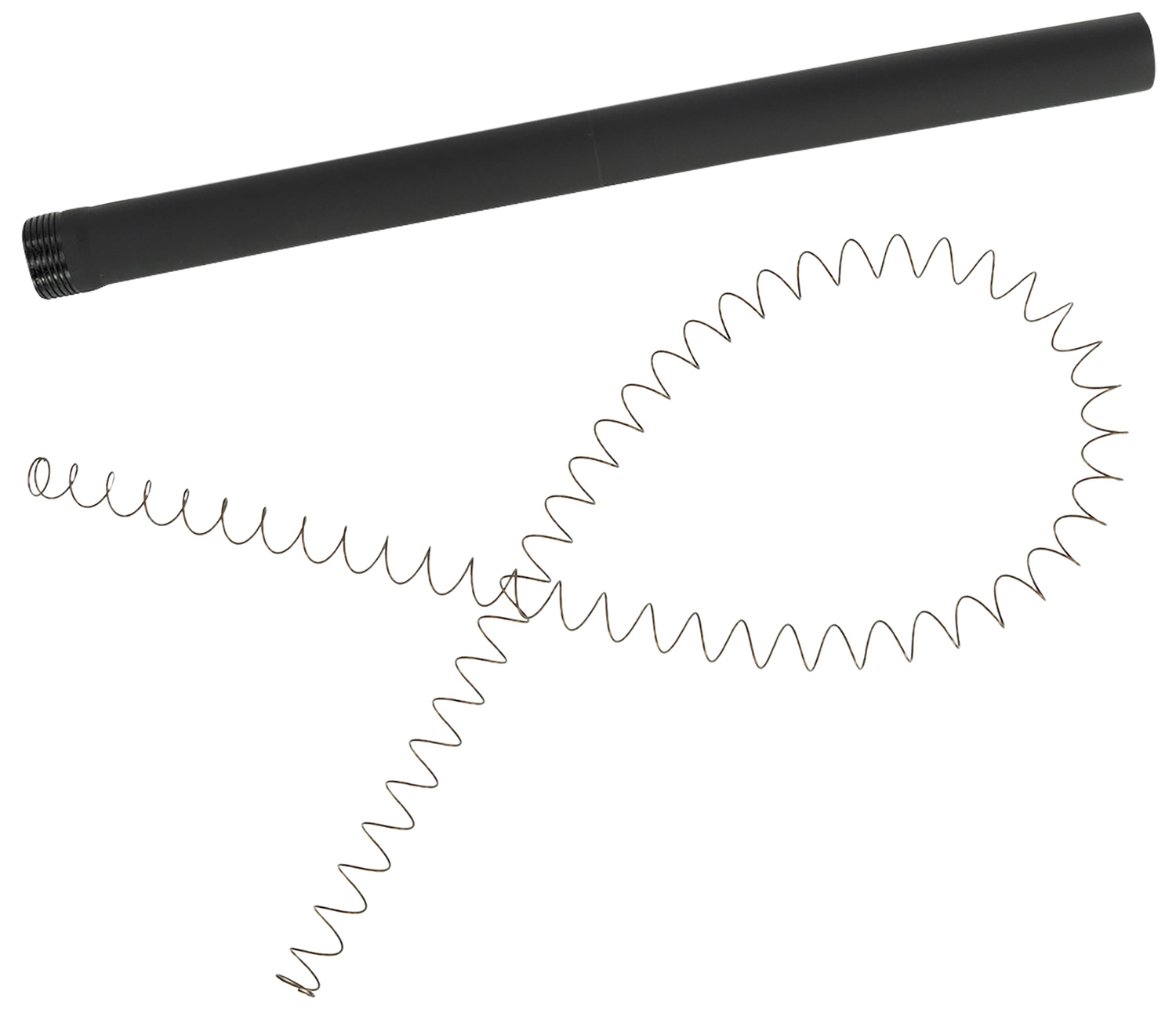 Black metal tube with coiled spring wire