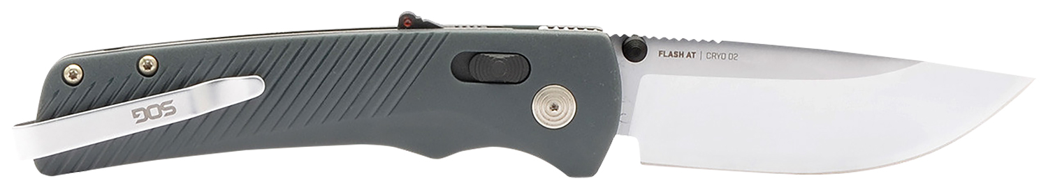 Gray folding pocket knife with stainless steel blade