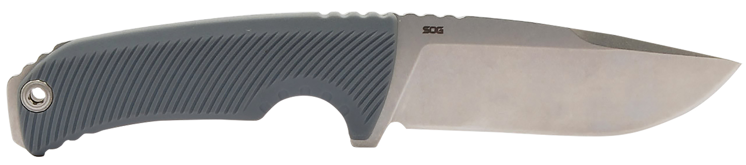 Fixed-blade knife with gray textured handle