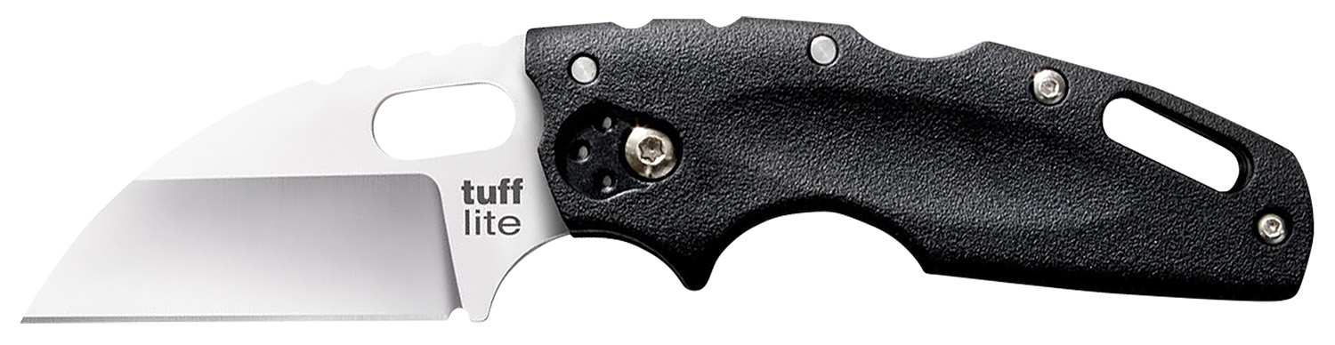Black-handled folding knife with wide blade