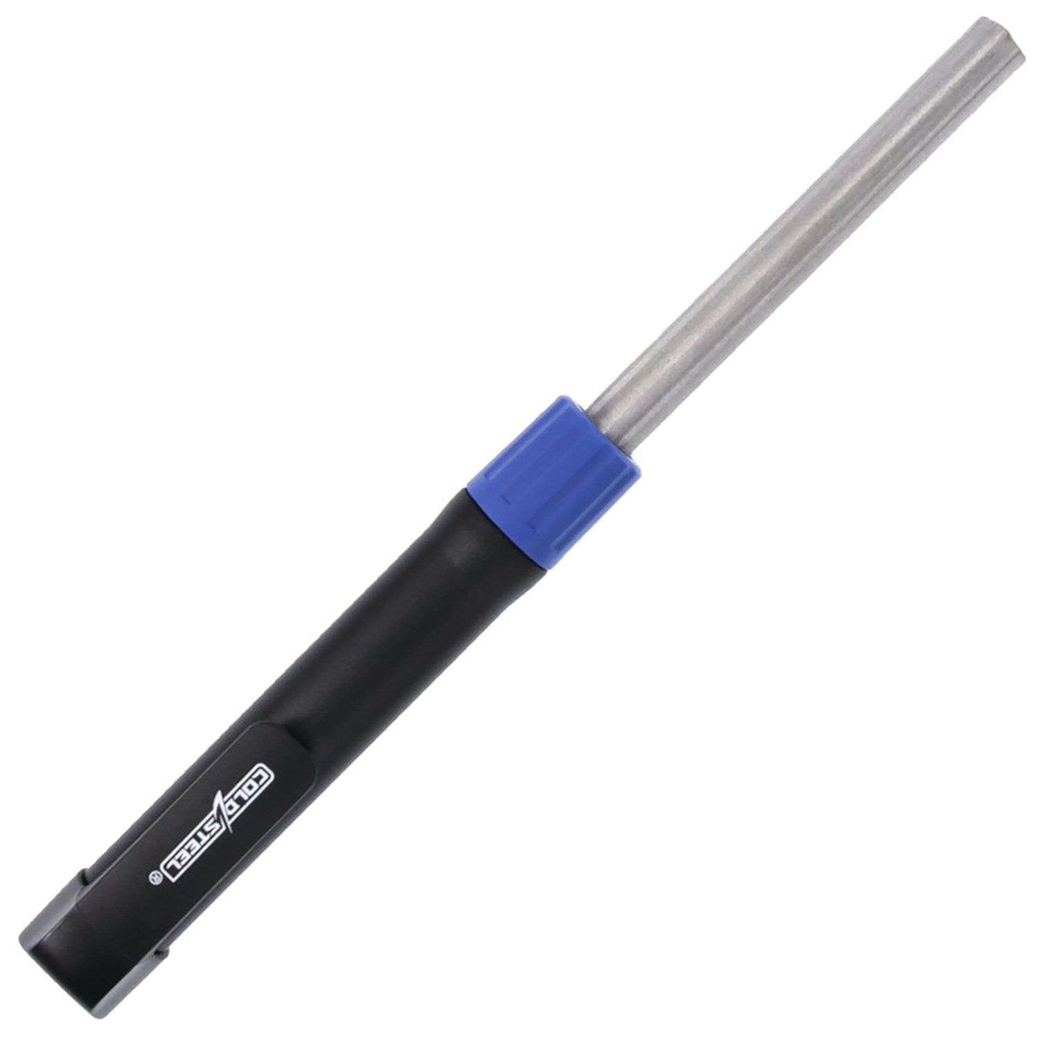 Black and blue soldering iron with metal tip