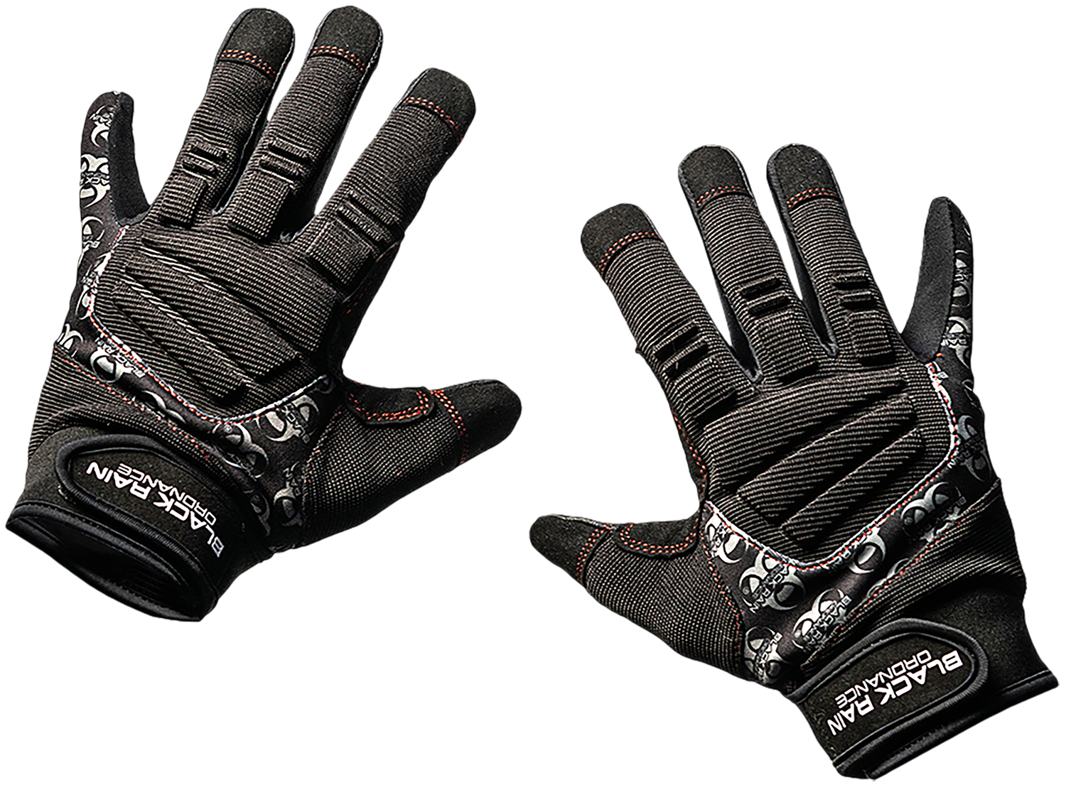 Black tactical gloves with reinforced grip and knuckles