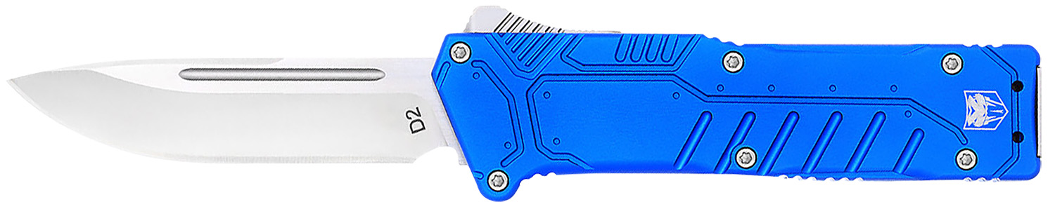 Blue-handled D2 steel folding pocket knife