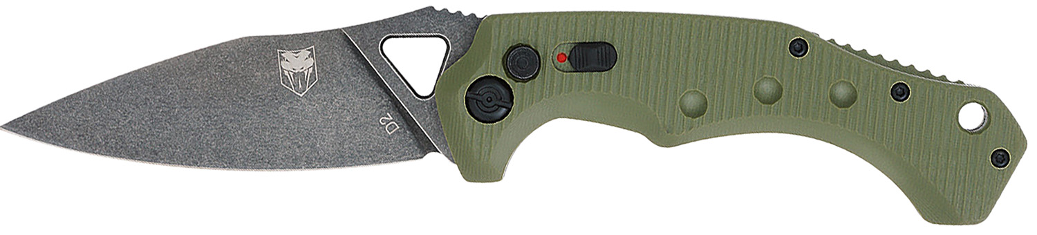 Green-handled folding knife with stonewashed blade
