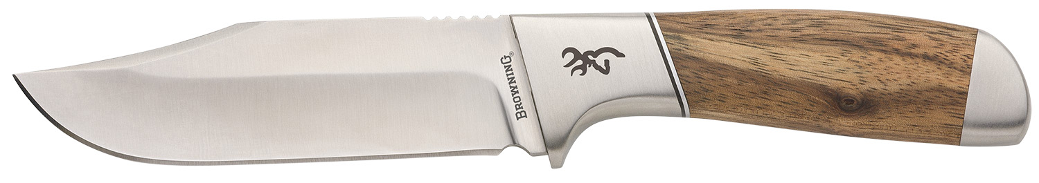Fixed-blade hunting knife with wooden handle