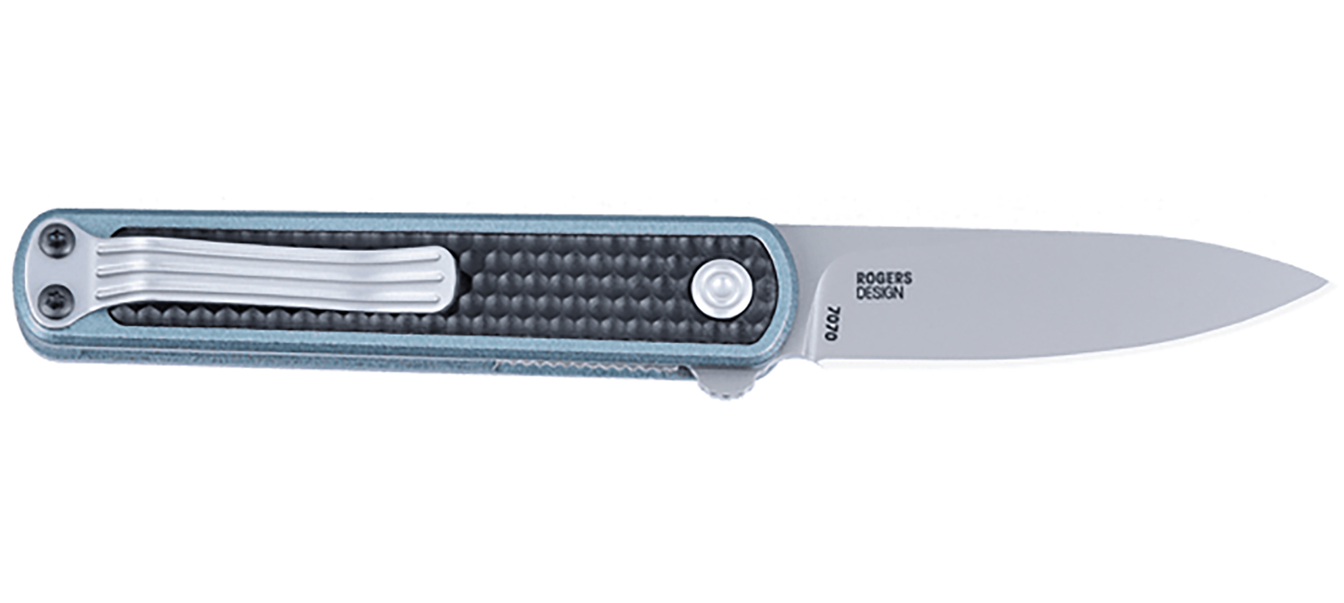 Open folding pocket knife on white background