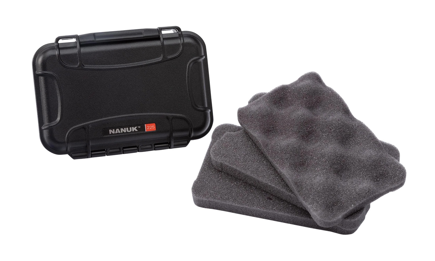 Black NANUK 225 hard case with foam inserts