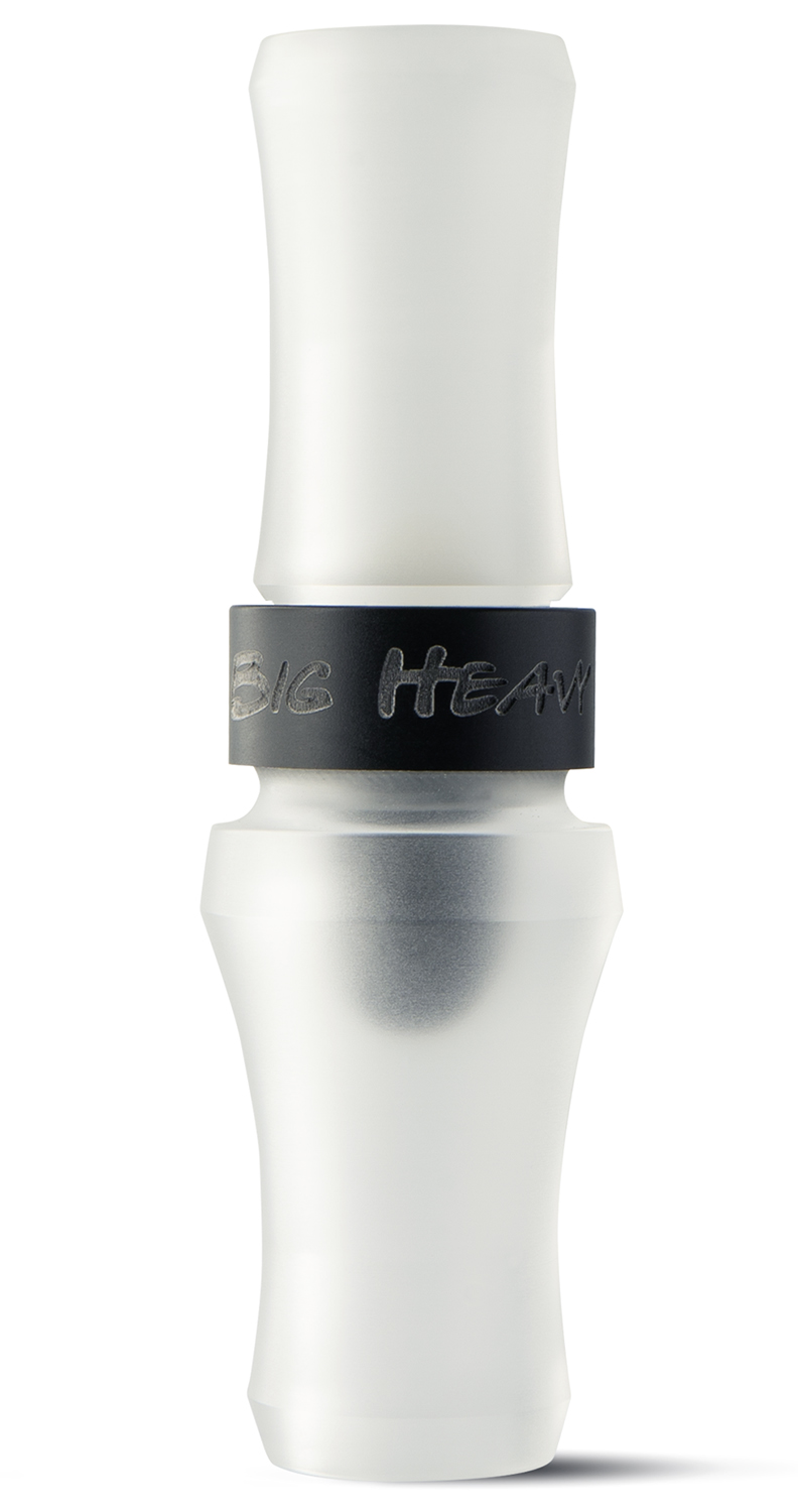White and silver duck call with black band