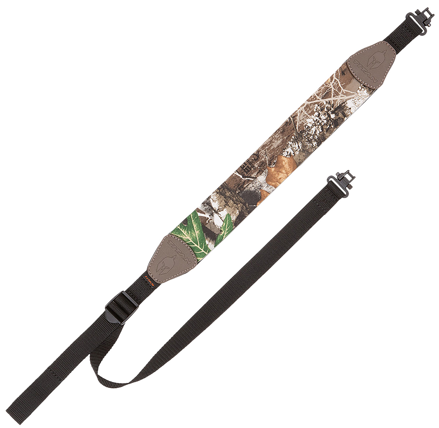 Camouflage rifle sling with adjustable black strap