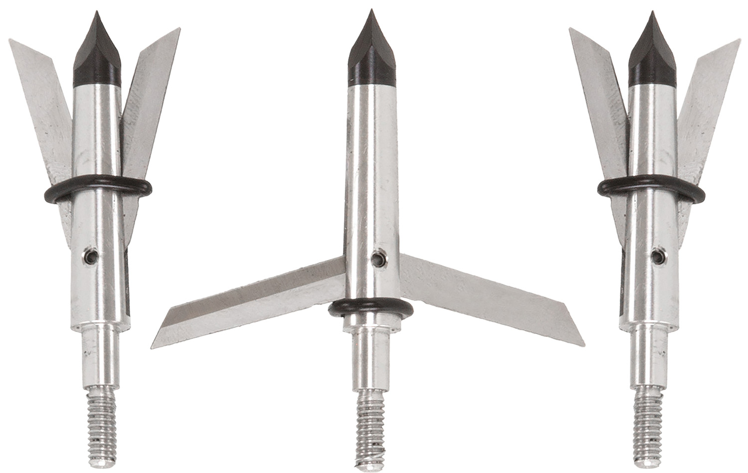 Three metal broadhead arrow tips with blades