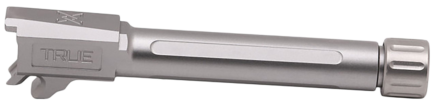 Stainless steel pistol barrel with threaded muzzle