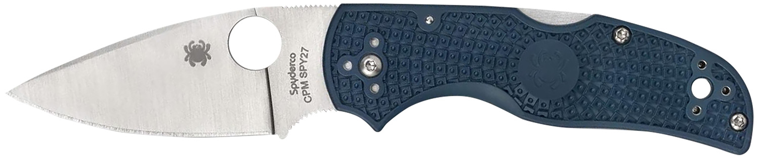Blue-handled Spyderco folding pocket knife