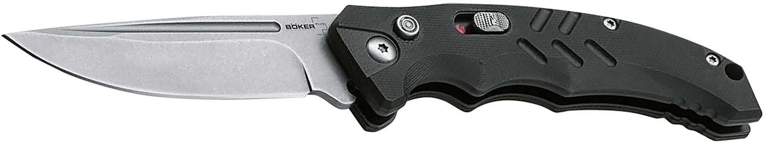 Black folding pocket knife with silver blade