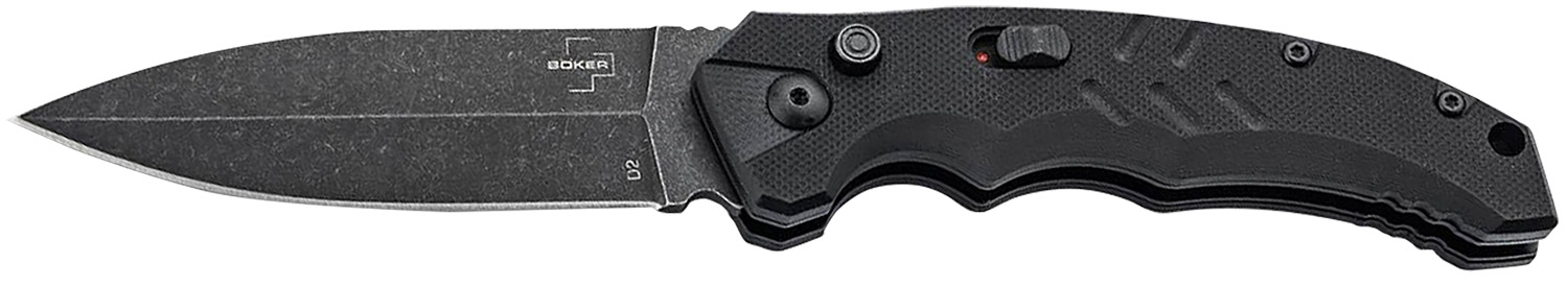 Black folding pocket knife with textured handle