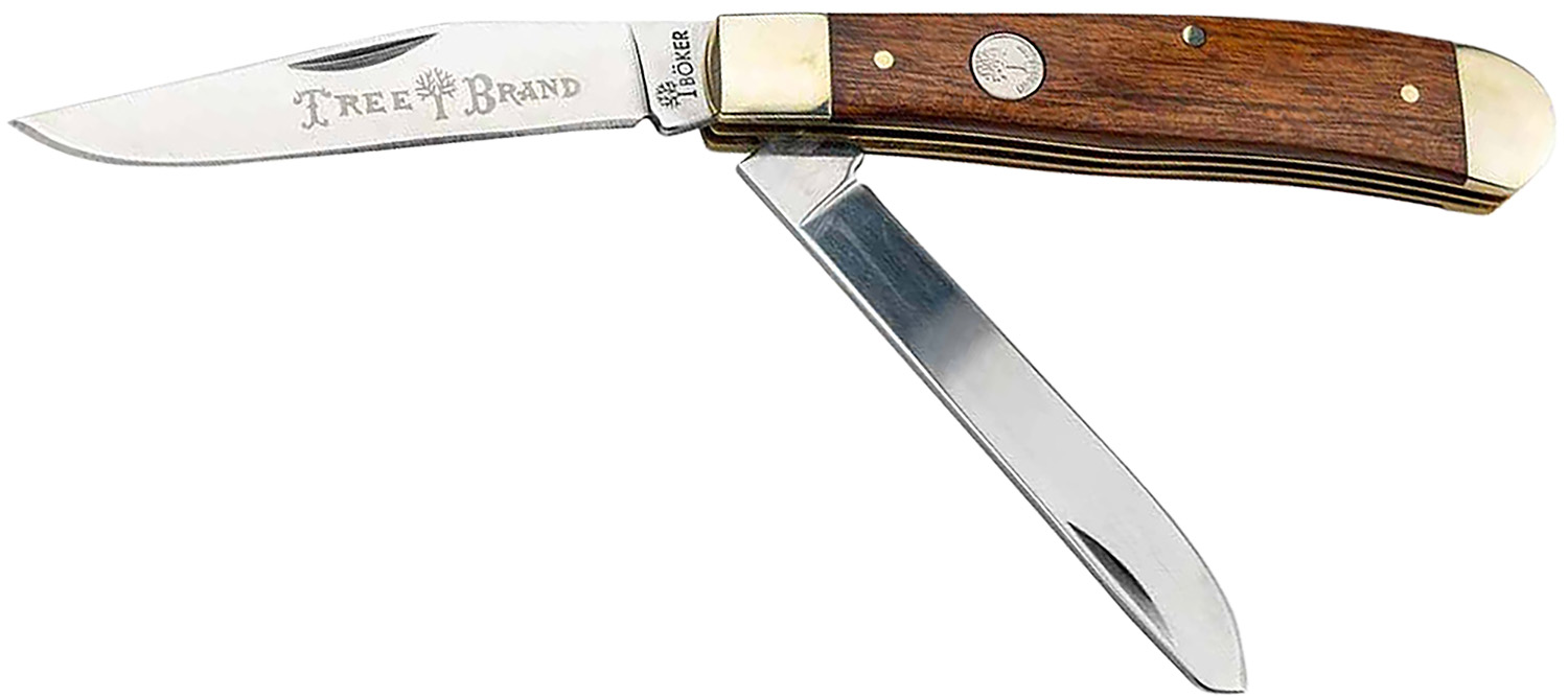 Two-blade folding pocket knife with wooden handle