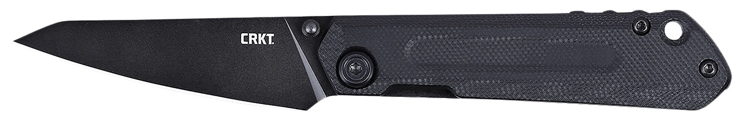 Black CRKT folding knife on white background