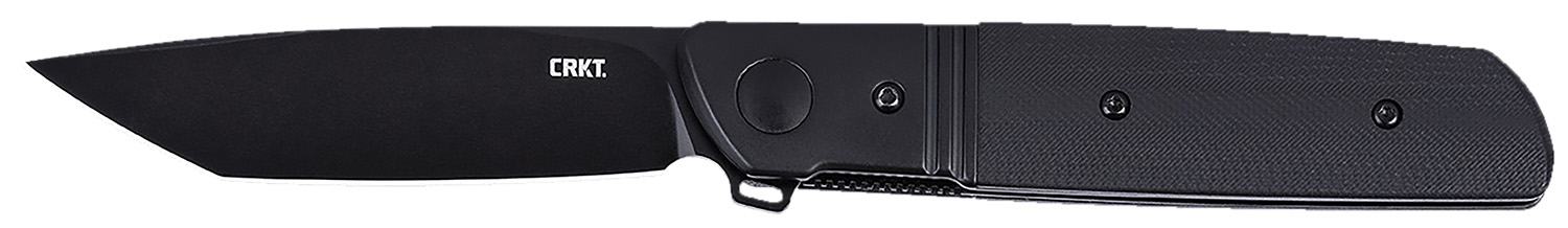 Black CRKT folding knife on white background