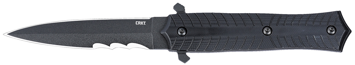 Black CRKT tactical knife with serrated edge