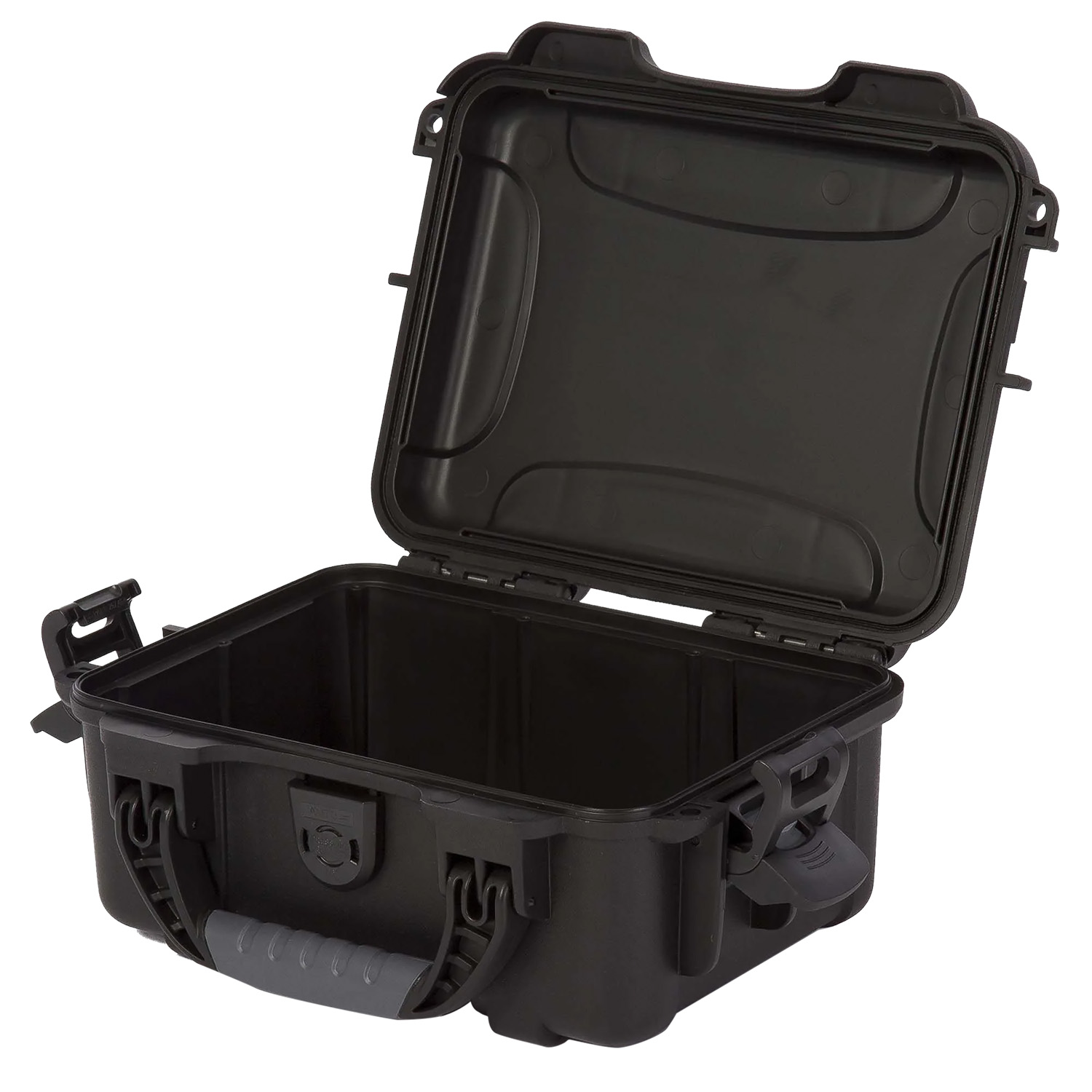 Open black hard plastic protective storage case