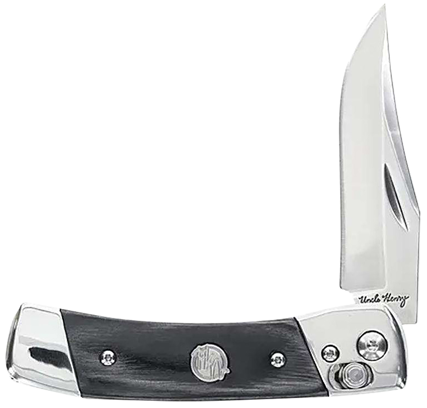 Folding pocket knife with black handle and silver blade