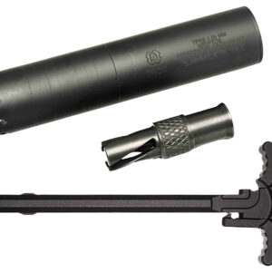 Firearm suppressor, flash hider, and charging handle