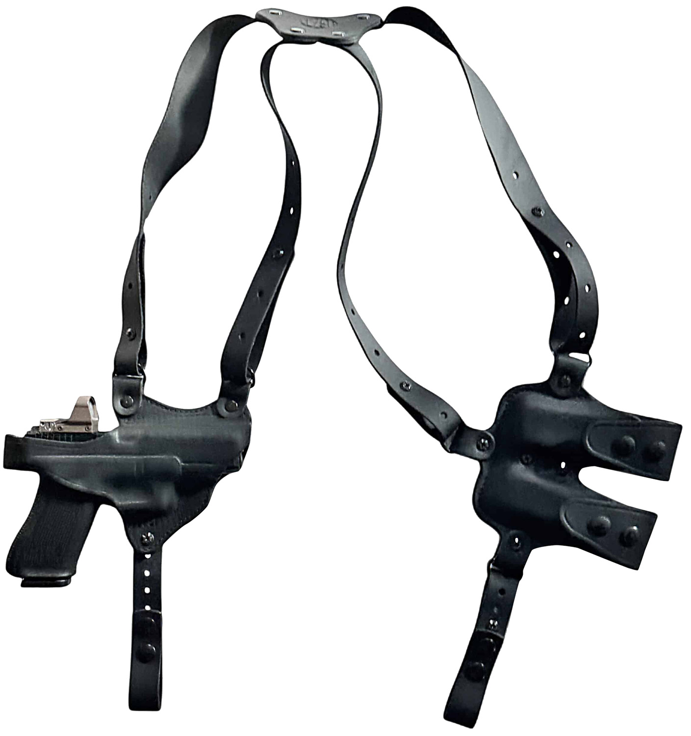 Black leather shoulder holster with straps
