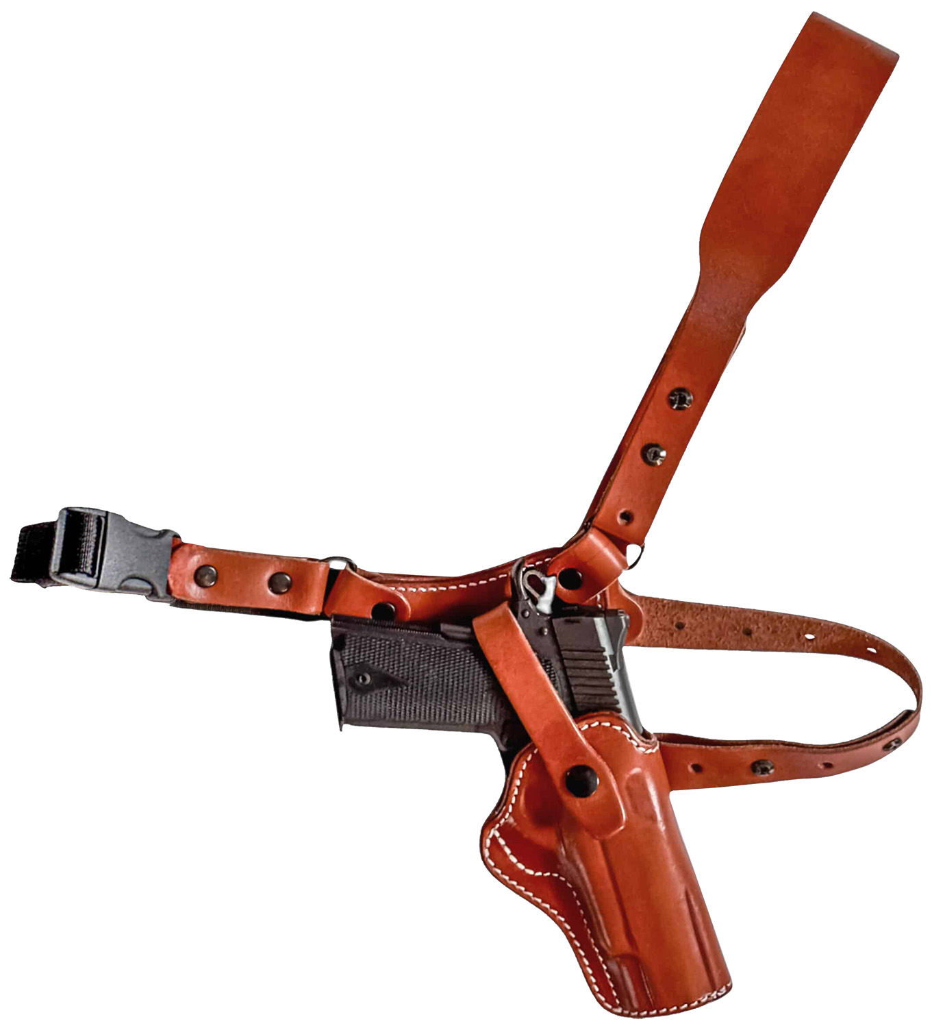 Leather shoulder holster with handgun
