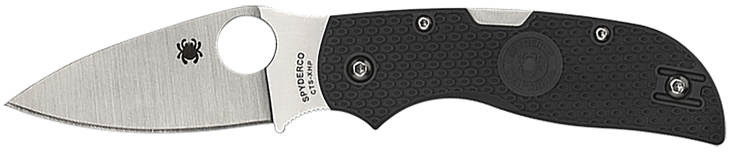 Black handled folding pocket knife with silver blade