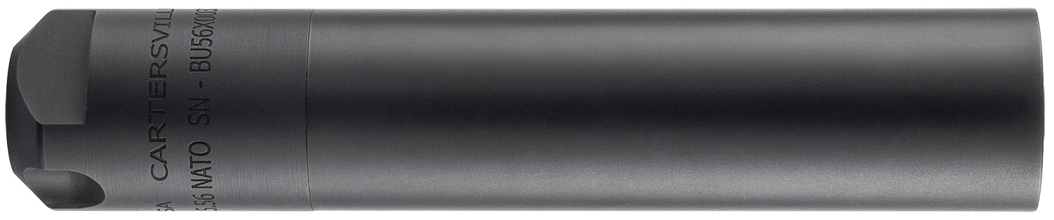 Black rifle suppressor with engraved markings