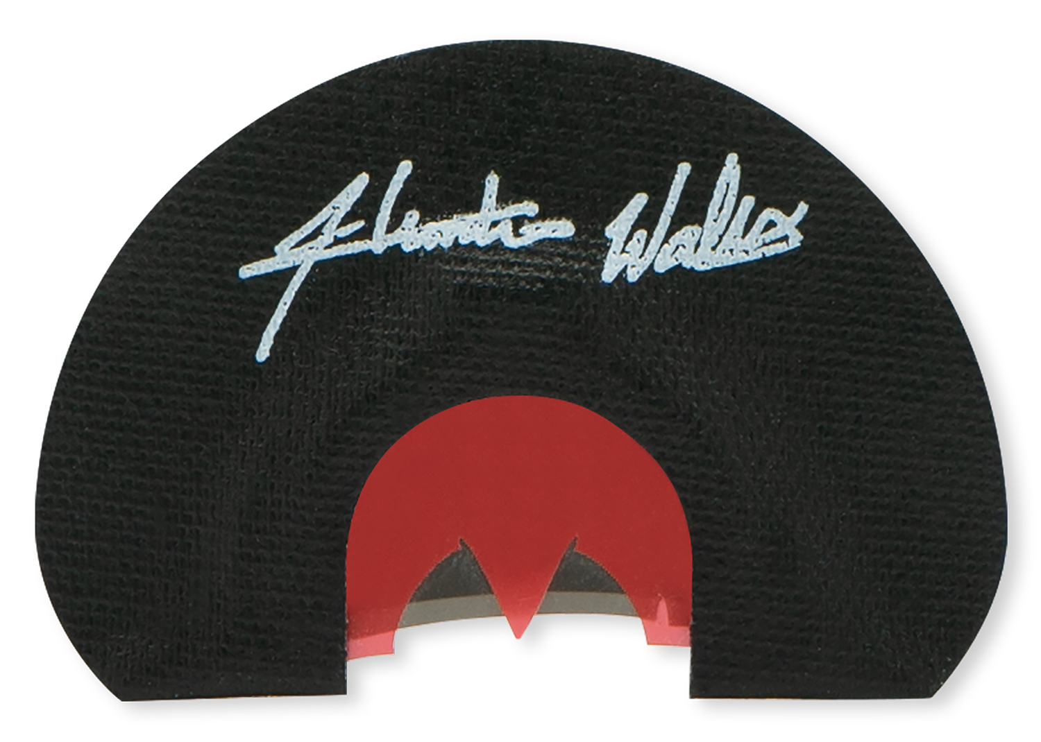 Black semicircular patch with red circle and signature