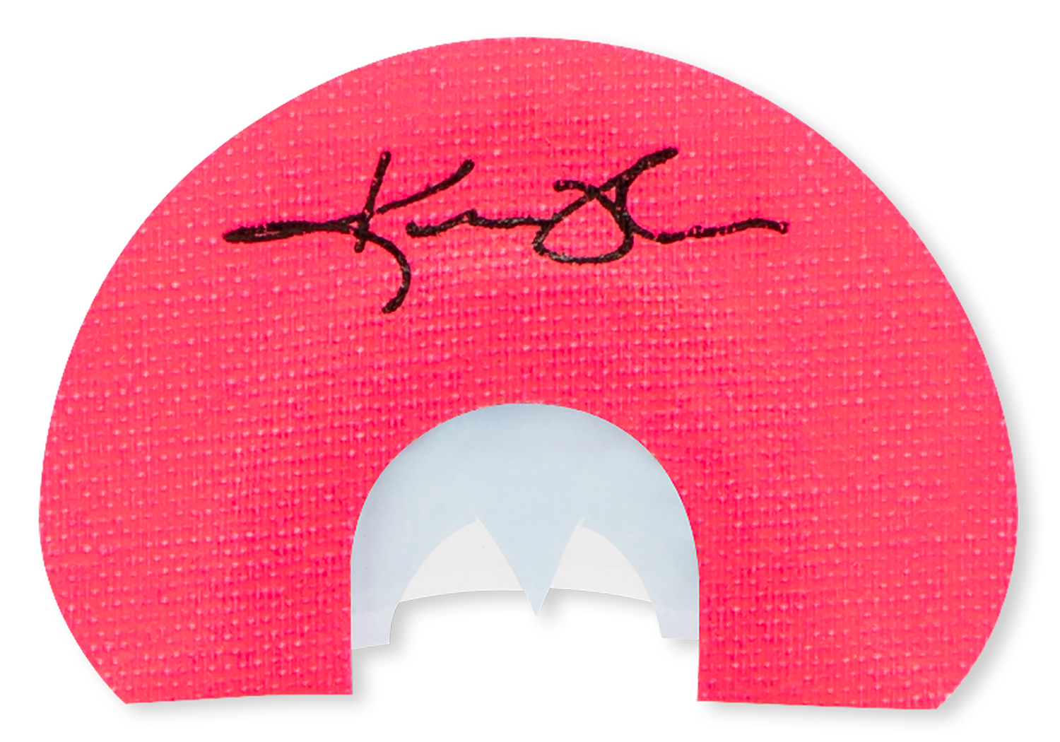 Pink semicircular canvas with black signature