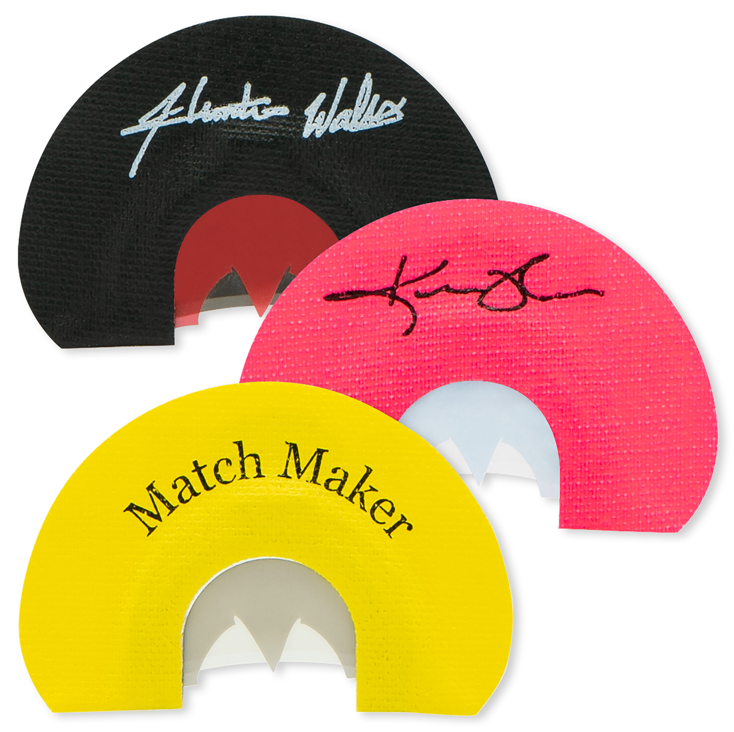 Three colorful turkey diaphragm mouth calls