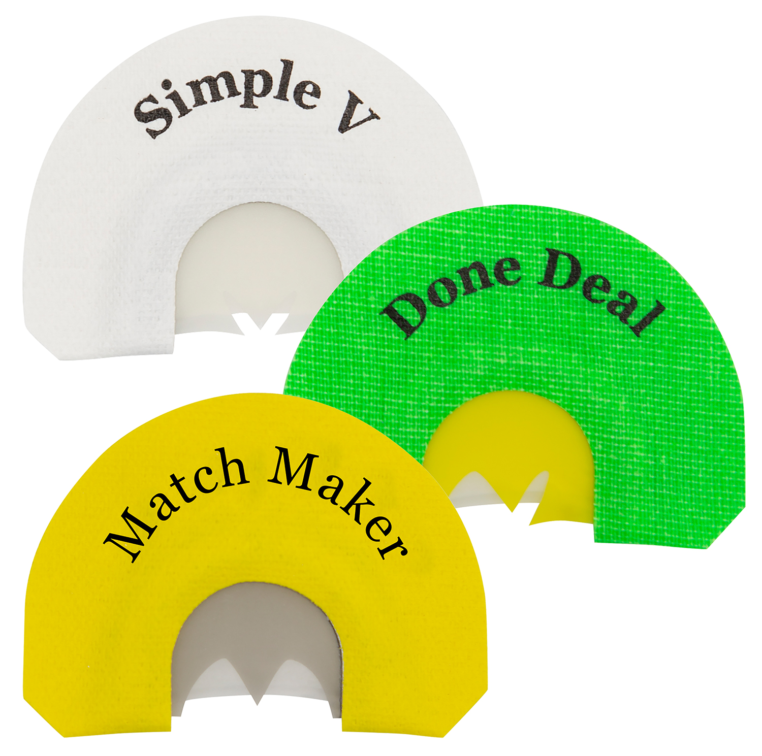 Three colorful turkey diaphragm mouth calls