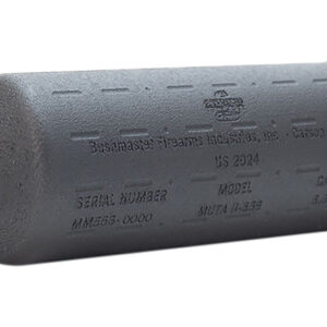 Black cylindrical firearm suppressor on white background