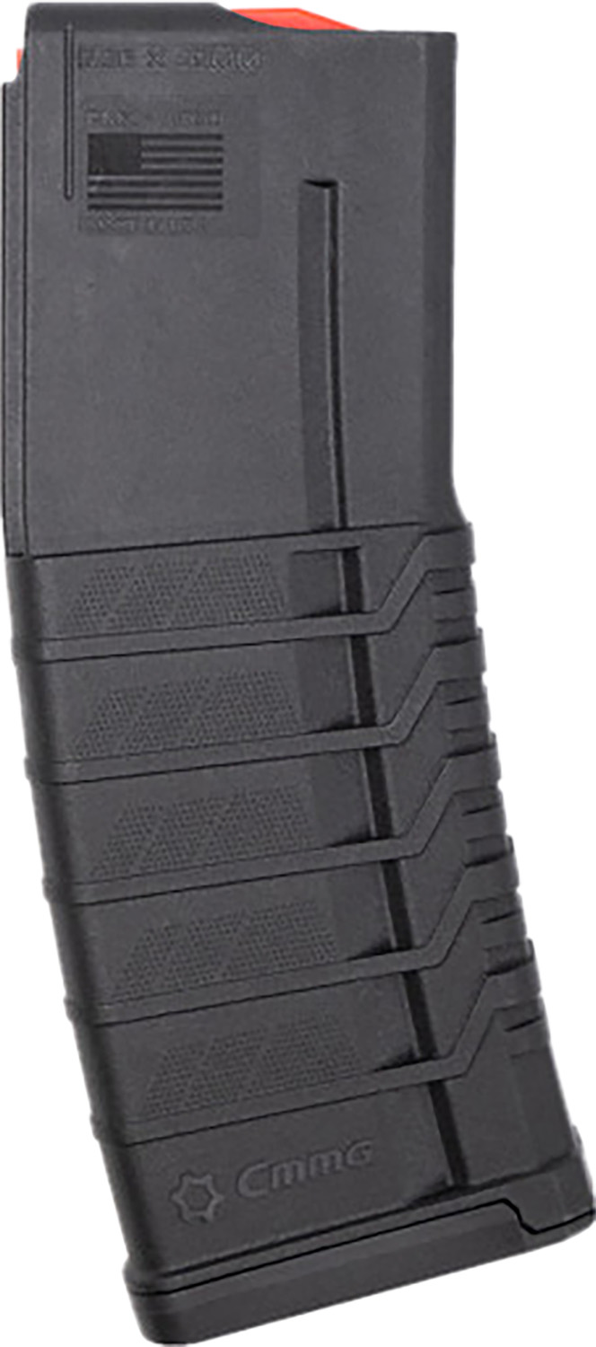 Black polymer rifle magazine with textured grip