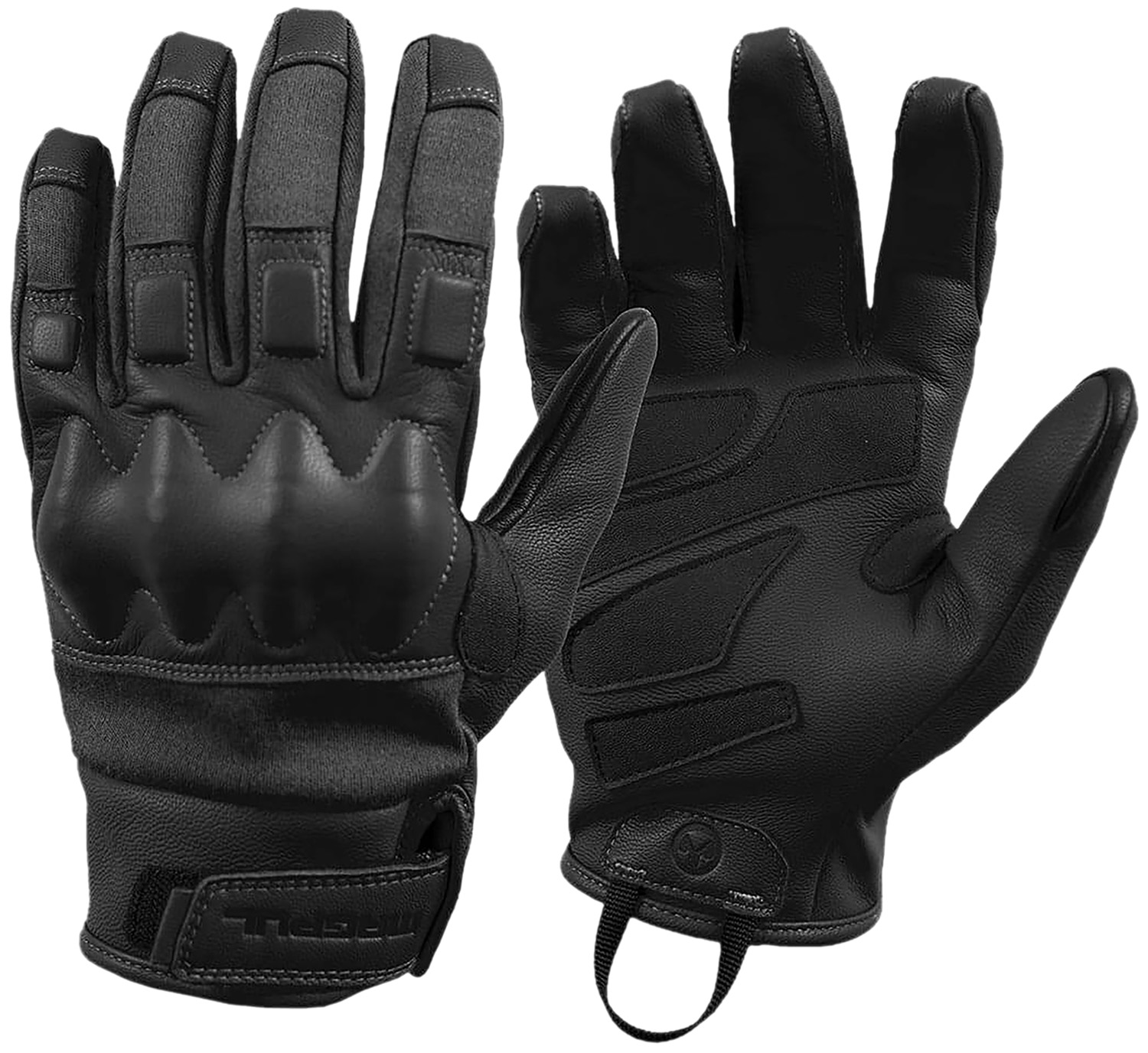 Black leather motorcycle gloves with knuckle protection