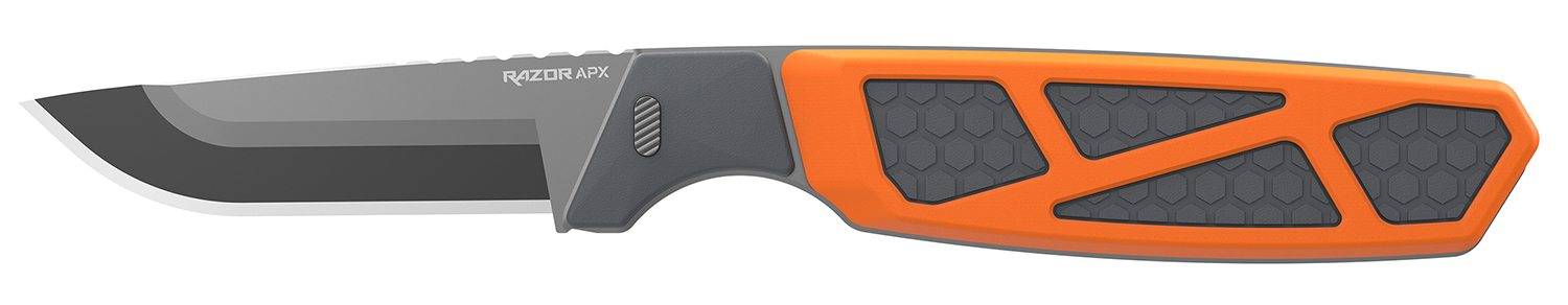 Orange and black folding knife on white background