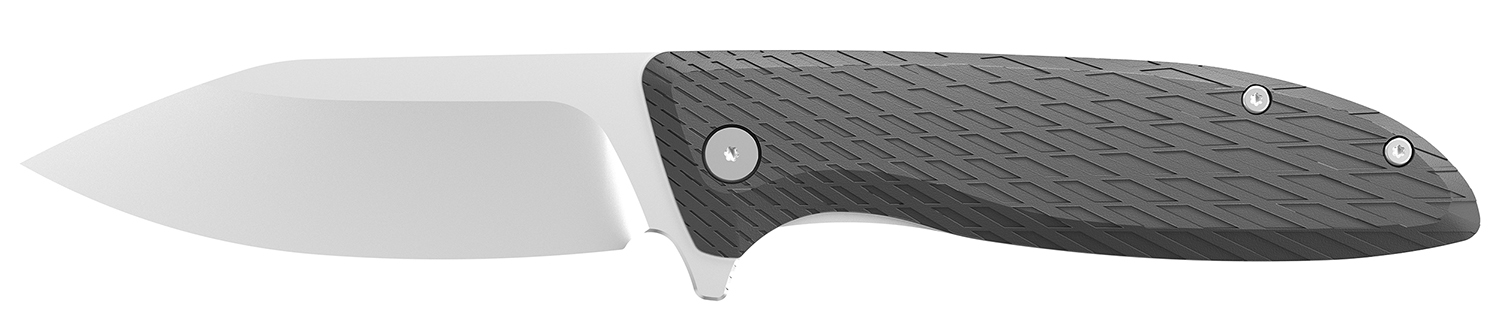 Modern folding knife with textured black handle