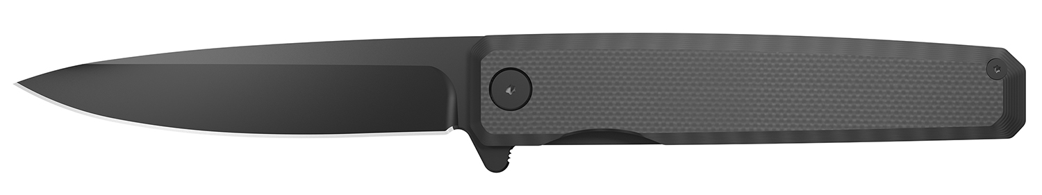 Black folding pocket knife with textured handle