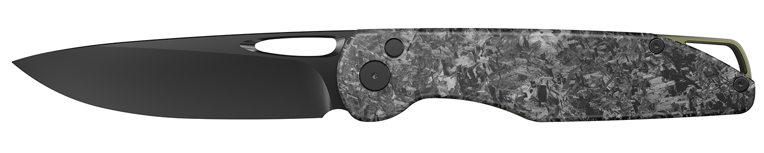 Black folding knife with carbon fiber handle