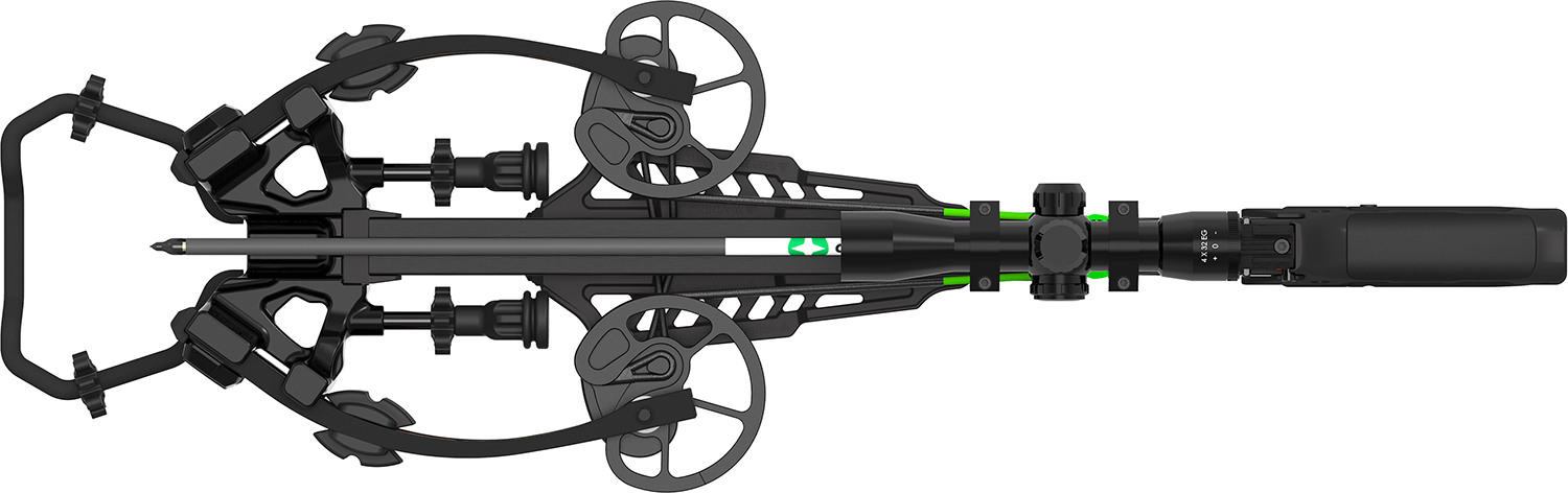 Top view of modern compound crossbow with scope