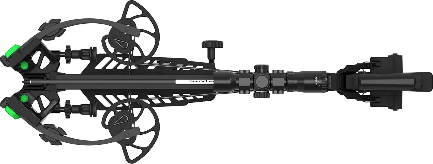 Top view of modern compound crossbow with scope