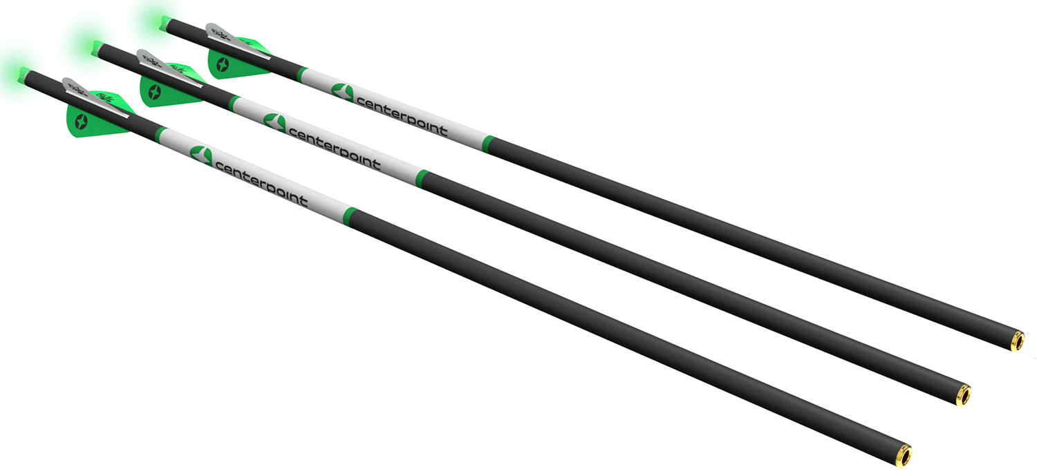 Three CenterPoint carbon arrows with green fletching