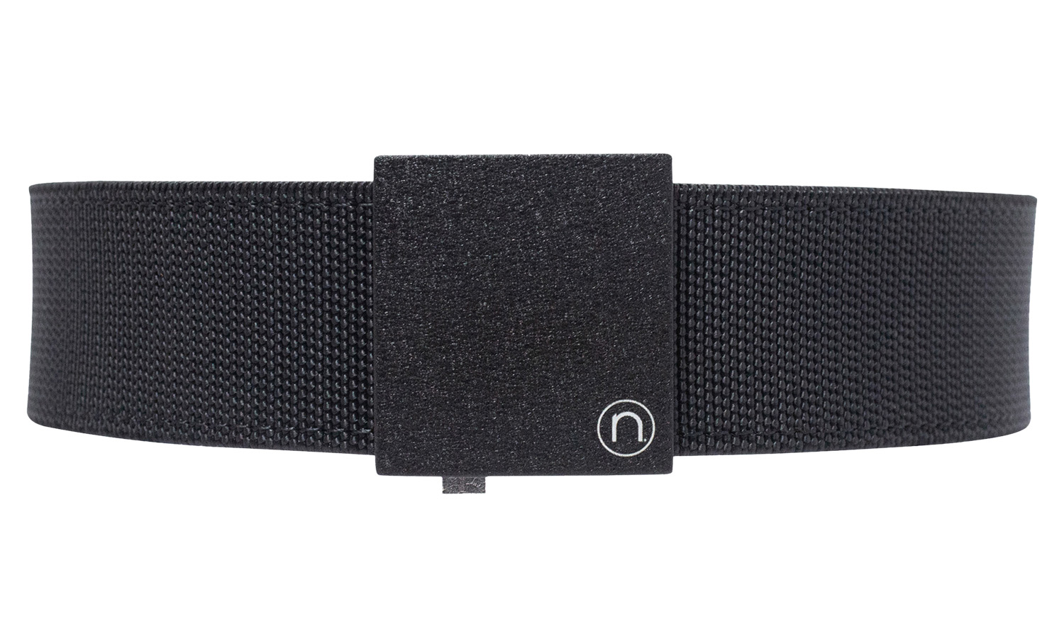 Black woven belt with rectangular buckle