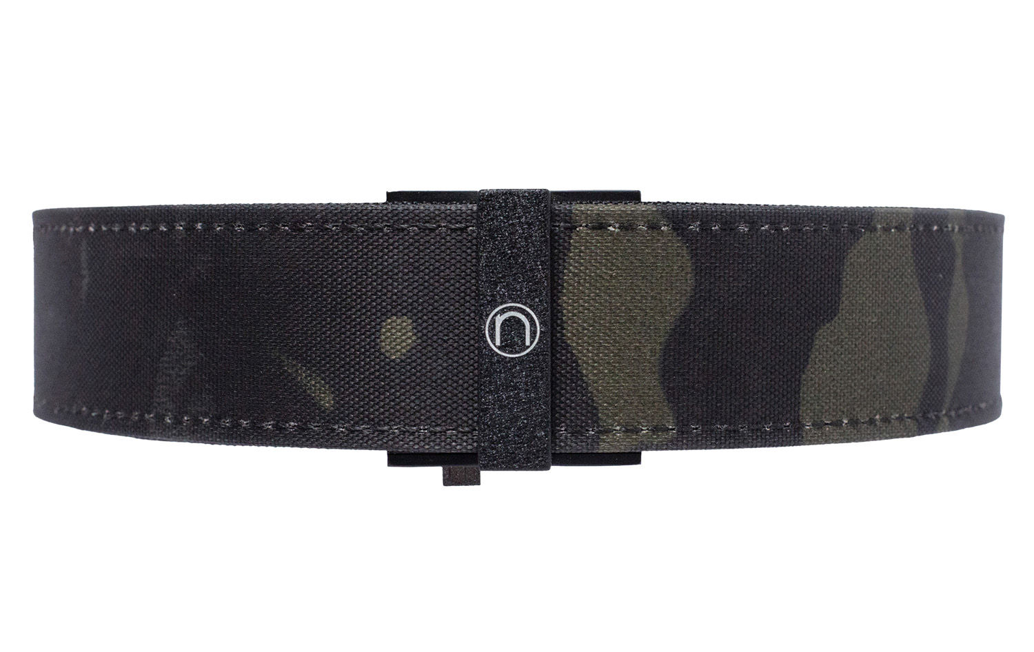 Camouflage fabric belt with black buckle