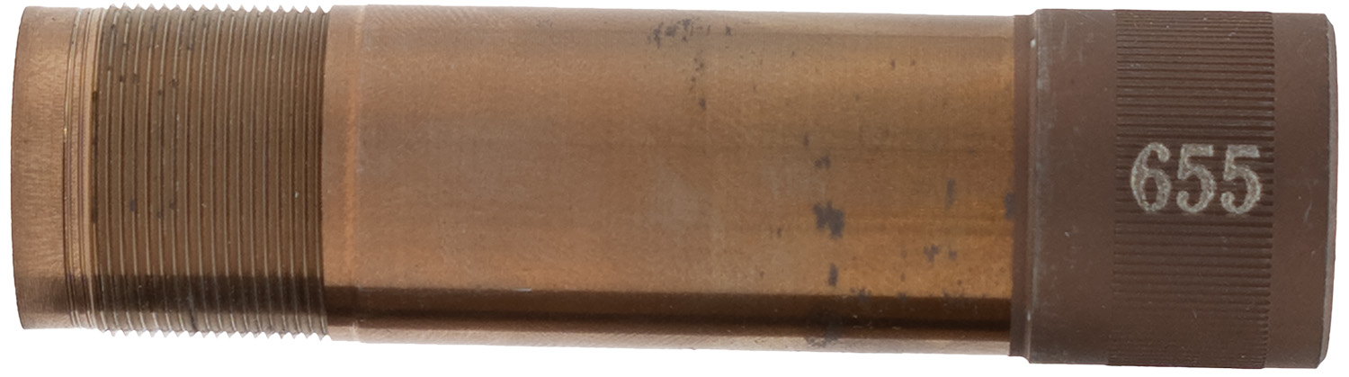 Brown cylindrical metal component with threaded end