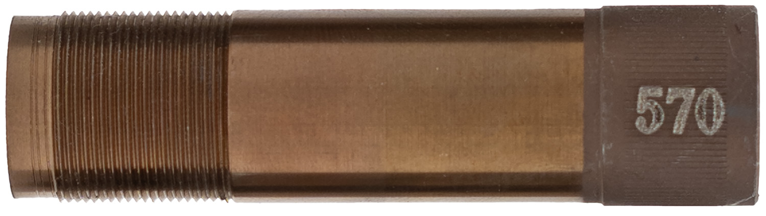 Metal threaded bolt with hex head marked 570